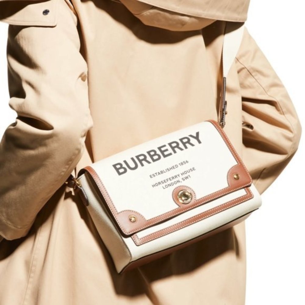 🔴SOLD🔴 BURBERRY-Canvas Horseferry Print Note Crossbody Bag Natural Tan - Picture 3 of 15